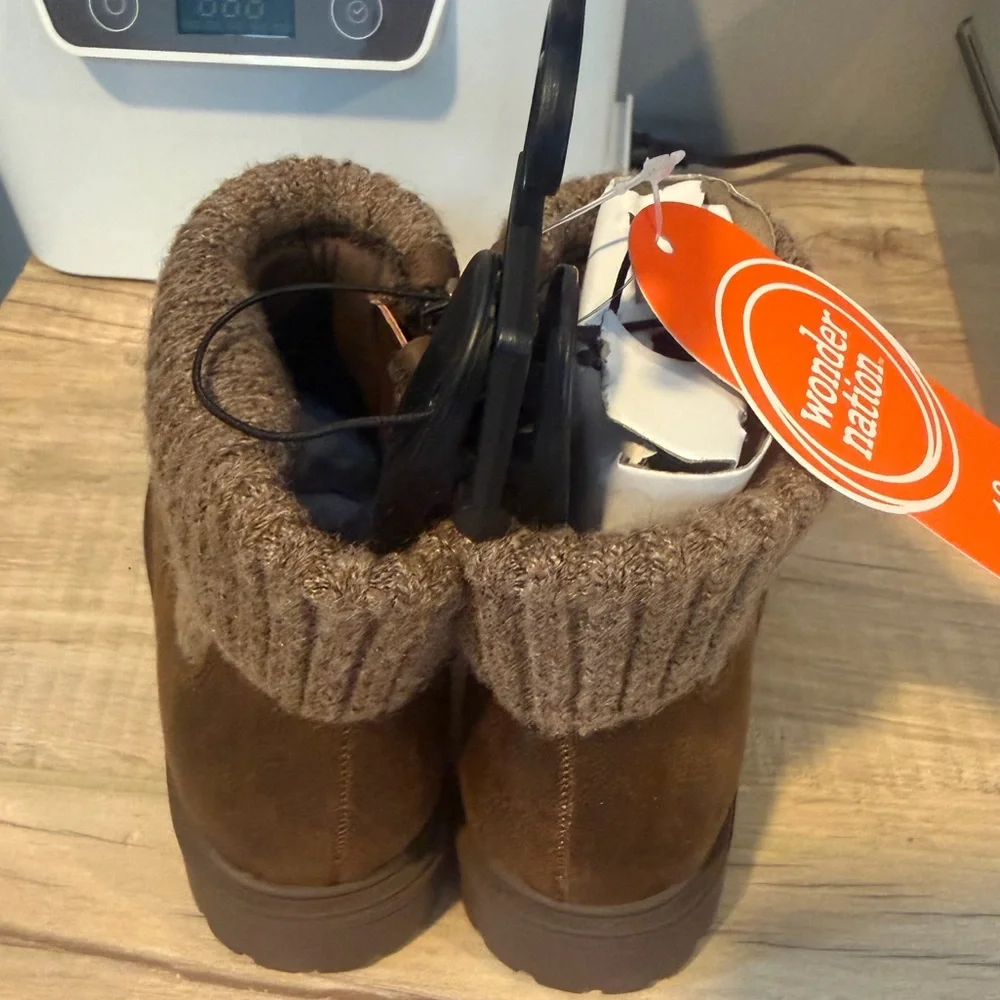 Wonder Nation Brown Ankle Boots with Knit Cuff Size 10 Toddler